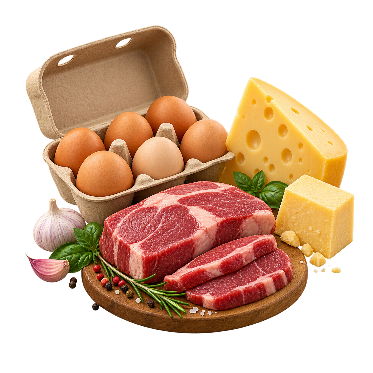 Яйца, сыр и мясо