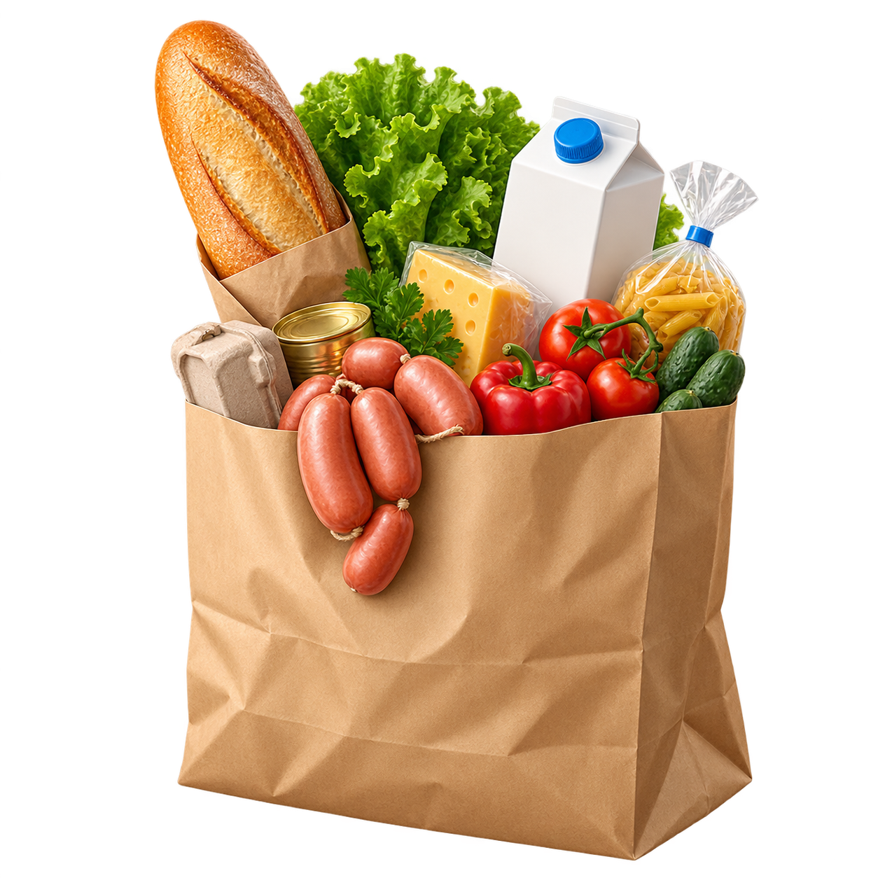 Бумажный пакет с продуктами для дома