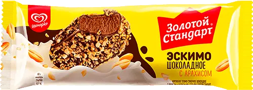 Мороженое Золотой Стандарт сливочный шоколад с арахисовыми кукурузными хлопьями 61гр. бзмж
