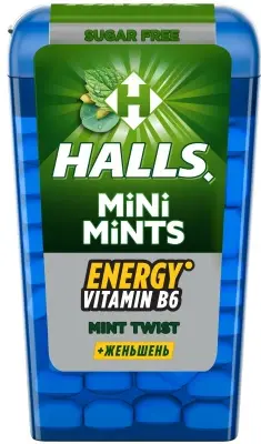 Конфеты без сахара HALLS Mini Mints Twist женшень 12,5г