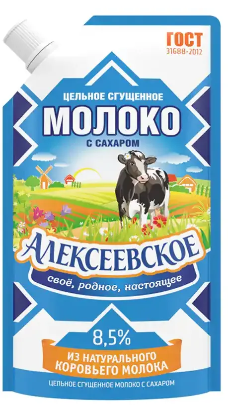 Молоко цельное сгущенное с сахаром Алексеевское 8,5% 270г сашет ГОСТ АМКК