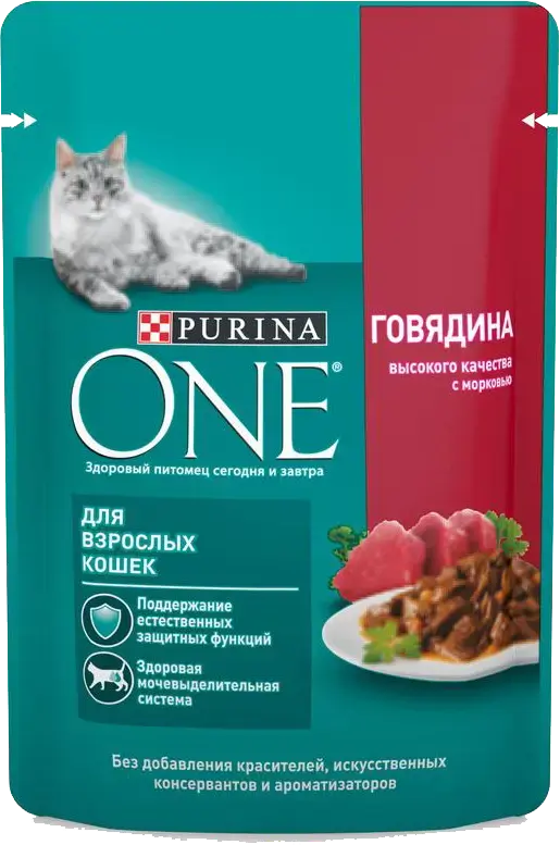 Влажный корм Purina ONE для вз.кошек с говядиной и морковью пауч 75г