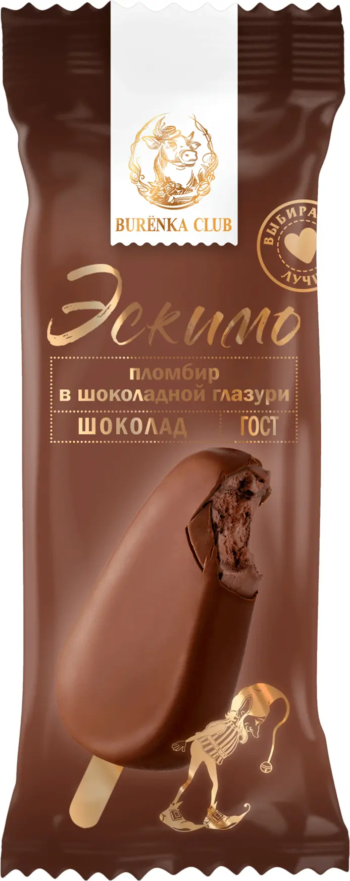 Мороженое Буренка Клаб Эскимо Пломбир шоколадный 70г без заменителя молочн. жира