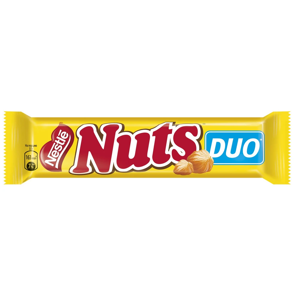 Батончик шоколадный Nuts DUO с фундуком 66г