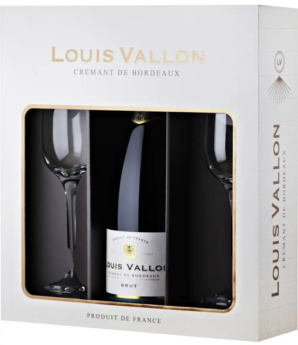 Вино игристое Луи Валлон Креман де Бордо белое брют п/у + 2 бокала