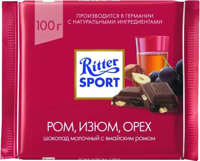 Шоколад Риттер Спорт молочный Ром/орех/изюм 100гр