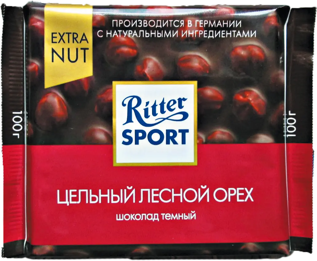 Шоколад Риттер Спорт Экстра Нат темный, цельный лесной орех 100 гр